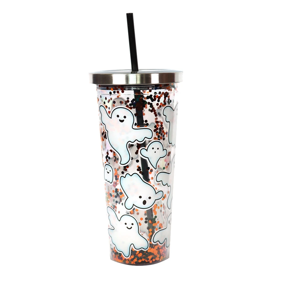 Spoontiques Drinkware Boo Ghosts Glitter Cup W/ Straw 3 Spoontiques Drinkware Boo Ghosts Glitter Cup W/ Straw