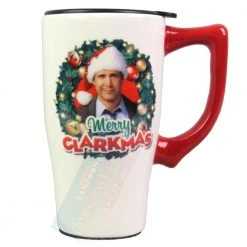 Spoontiques Merry Clarkmas Ceramic Travel Mug W/Lid From Christmas Vacation Housewares/Home Decor